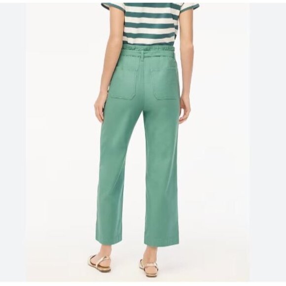 J.Crew Cropped Twill Paper Bag Pant 14 Aventurine Green Tie Waist - Picture 2 of 7